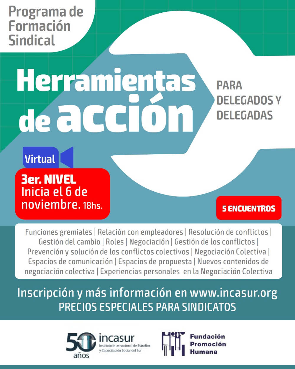 Herramientas para delegadas y delegados: 3er. Nivel ¡Inscribite!